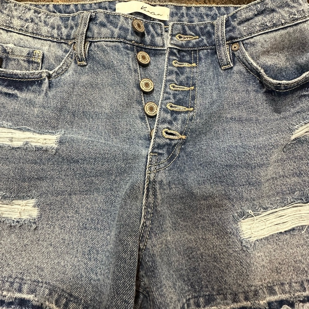 KanCan Light Blue Distressed Jean Shorts - Picture 3 of 6